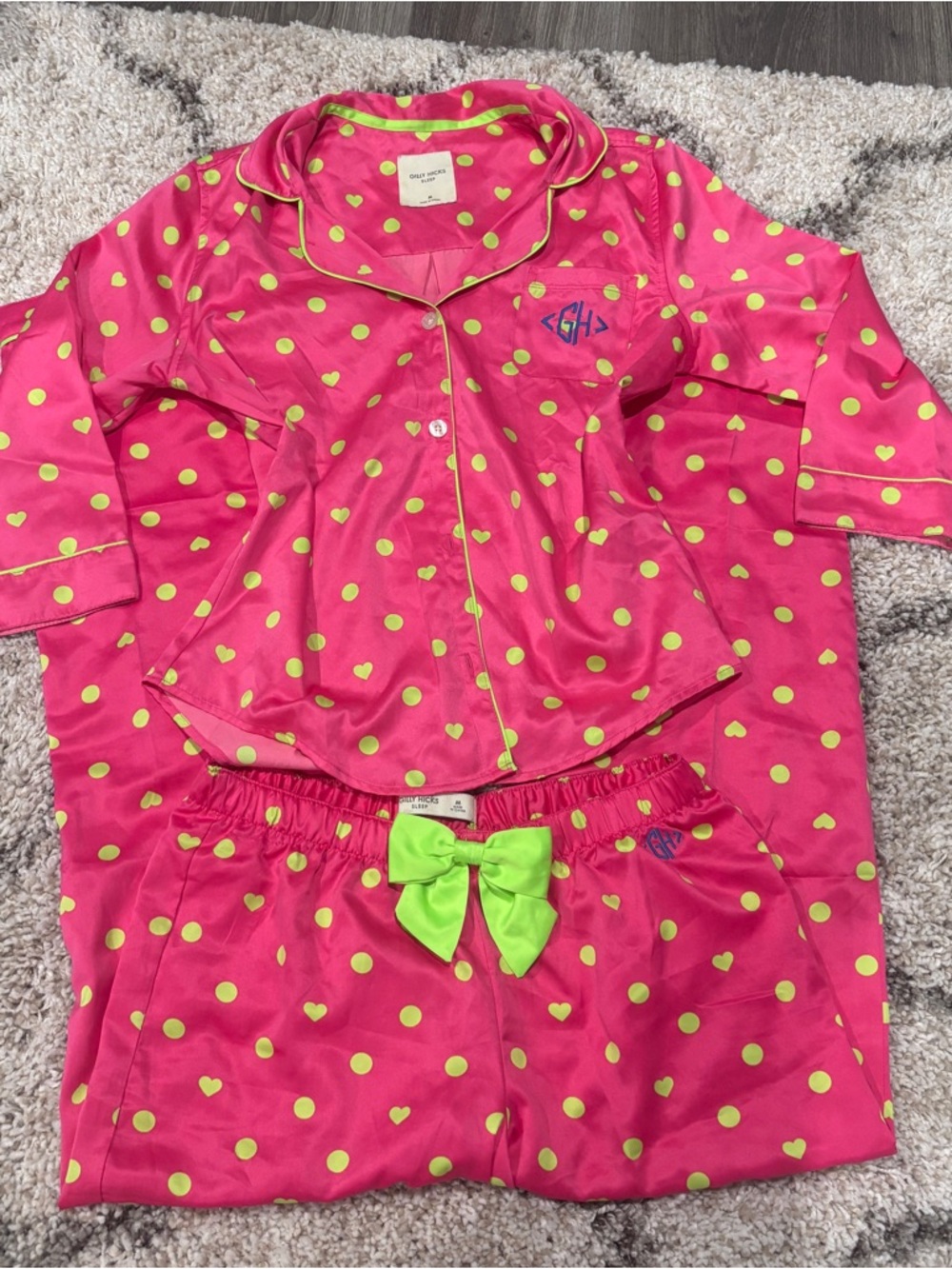 Gilly Hicks Hot Pink Pajama Set with Lime Accents